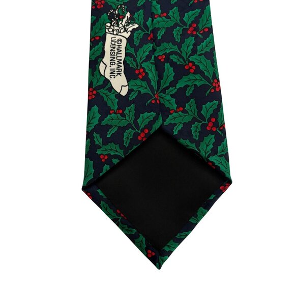Hallmark Yule Tie Greetings Holiday Holly Polyester Christmas Mens Necktie Gift - Picture 4 of 9